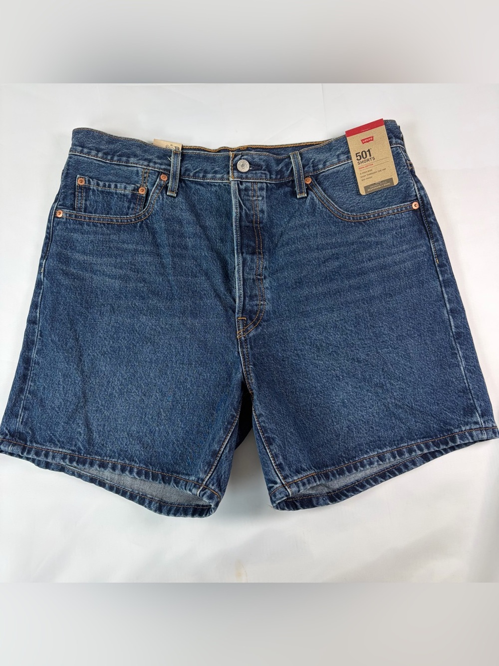 NWT Levi's 501 Shorts Dark Wash Cut Off Jean Shorts Mid Thigh Women's Size 34